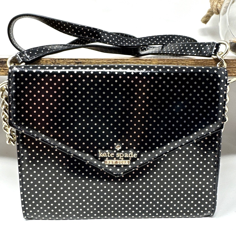 Kate‎ Spade New York Black Gold Polka Dot Small Crossbody Bag Gold Hardware